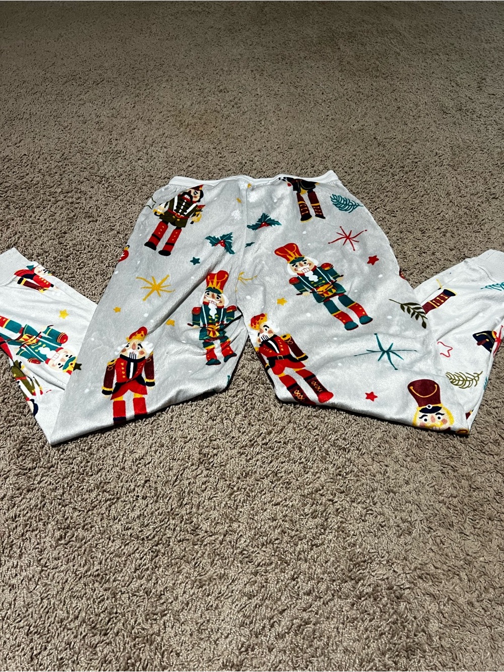 Holiday Time Nutcracker Print Pajama Pants - Light Gray with Red & Green Accents